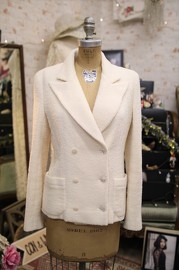Pre Owned Chanel Ivory Wool Double Breasted Jacket FR38 2002