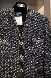 Vintage Chanel Black And White Long Tweed Jacket FR36 From 1993