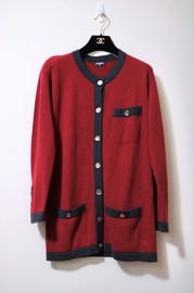 Vintage Chanel Red X Grey Colourblock Cardigan Fits FR38/40 Gals