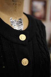 Vintage Chanel Black Heavy Cable Wool Cardigan FR40 80s