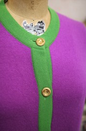 Vintage Chanel Green x Purple Colour Block Cashmere Cardigan FR38 from 1993