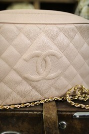 Vintage Chanel Light Pink Caviar Camera Bag with Golden Ball 25cm Wide 1994
