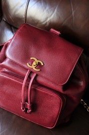 Vintage Chanel Rasperry Red Caviar Backpack Super Rare from 1994