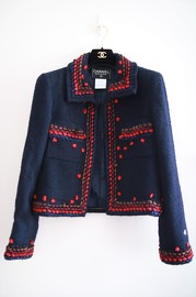 Vintage Chanel Interwoven Thread Navy Jacket FR40 1997