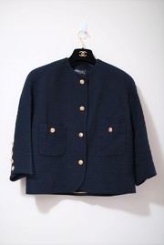 Vintage Chanel Navy Cotton Silk Jacket FR36 Late 80s