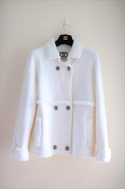 Pre Owned Chanel White Wool Double-Breasted Jacket FR46 2008