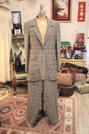 Vintage Chanel Grey Checks Suit Set with Matching Pants FR40 1997
