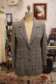 Vintage Chanel Thin Wool Grey Bouclé Jacket FR42 1997