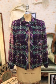 Vintage Chanel Multicolor Tweed Open Front Jacket Sz38 80s