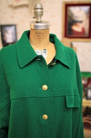 Vintage Chanel Emerald Green Wool Coat FR40 80s