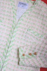 Vintage Chanel Green x Pink x Ivory Multi Tweed Jacket FR38 from 80s Spring