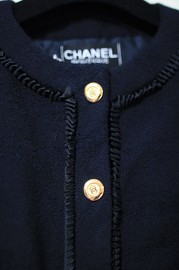Vintage Chanel Navy Bouclé Jacket FR34 Rare Colour