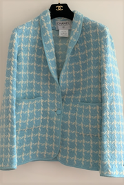 Vintage Chanel Baby Blue Tweed Jacket FR40 1996 Spring