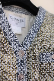 Vintage Chanel Blue x Yellow x Black Multi Tweed Jacket FR42 1996