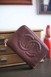 Vintage Chanel Brown Caviar Travel Pouch