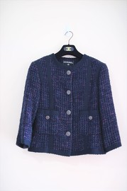 Pre Own Chanel Navy x Pink x Green Tweed Jacket FR34 2013