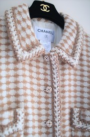 Vintage Chanel Ivory & Beige Wool & Alpaca Houndstooth Jacket FR34 2000 Fall