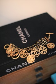 Vintage Chanel Tiny Leather Chains Strap with Multi Charms Bracelet