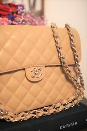 Pre Owned Chanel Beige Caviar Jumbo Bag 2004 30cm Wide Like New Condition