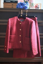 Vintage 80s Burgundy Tweed Skirt Suit FR38 Super Rare