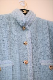 Vintage Chanel Rare Baby Blue Tweed Suit FR40 80s