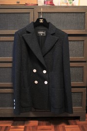 Pre Owned Chanel Black Metalic Wool Double Breasted Jacket from 2019 Cruise La Pausa Collection