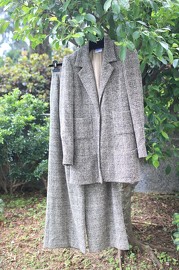 Vintage Chanel Grey Checks Suit Set With Matching Pants Rare FR36 1997