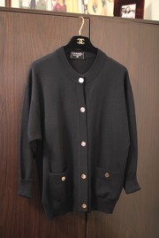 Vintage Chanel Black Cotton Wool Cardigan FR38 from 80s