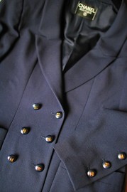 Vintage Chanel Navy Thin Wool Double Breasted Blazer FR38/40 from 90s