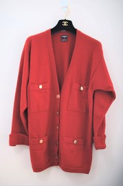 Vintage Chanel Red Cashmere Oversized Cardigan Marked as M 80s Fits Size L Gals too