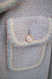 Pre Owned Soon To be Vintage Chanel Cashmere Coat in Blue, Ivory, Beige and Orange Tweeds 2001 FR42