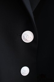 Pre Owned Chanel Black Longer Wool Blazer with Amazing White CC Buttons 2007 Spring FR36