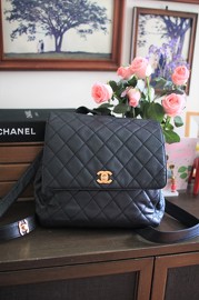 Vintage Chanel Black Caviar Medium Sized Backpack with 2 CC Turnlocks Features 1996