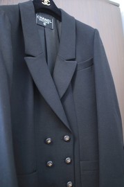 Vintage Chanel Black Wool Double Breasted Blazer from Early 90s Suits FR36/38 Gals