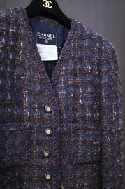 Vintage Chanel Navy, Brown, White and Olive Suit with Matching Skirt FR40 1994
