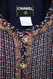 Pre Owned Chanel Multi Tweed Jacket with Multi Tiny Chains Details FR46 Fits FR42/44 Gals 2008