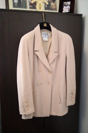 Vintage Chanel Blush Beige Double Breasted Wool Jacket FR46 1996