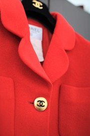 Vintage Chanel Red Wool Jacket from 1992 in FR38 Iconic CC Buttons