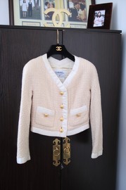 Vintage Chanel Pale Pink x Neutrals Tweed Cropped Jacket FR34 1990