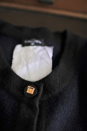 Vintage Chanel Navy x Black Trim Cashmere Cardigan FR40 from 1994