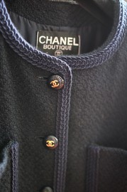 Vintage Chanel Navy Wool Suit With Matching Skirt FR38 1993