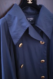 Vintage Chanel Navy Silk Trench Coat FR38 1992