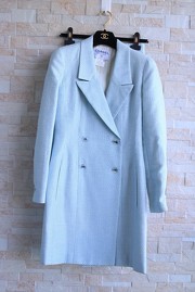 Vintage Chanel Baby Blue Tweed Suit With Matching Skirt FR36 1997 Cruise Collection