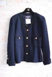 Vintage Chanel Navy x Black Trim Jacket FR36 1989