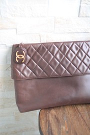 Vintage Chanel Brown Lambskin Oversized Clutch 16