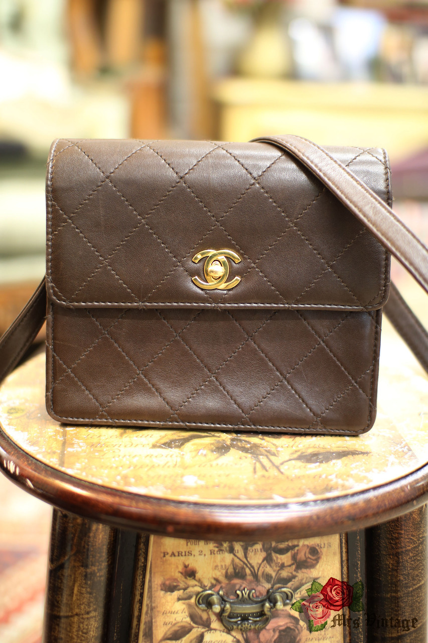 Pre Owned Chanel Deep Brown Quilted Lambskin Mini Square 7 inches Shoulder  Flap Bag with Leather Strap - Mrs Vintage - Selling Vintage Wedding Lace  Dress / Gowns & Accessories from 1920s –